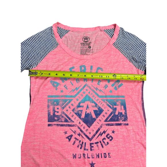 American Fighter Women’s Raglan Baseball Tee Medium Pink Blue Striped Graphic - Picture 6 of 7